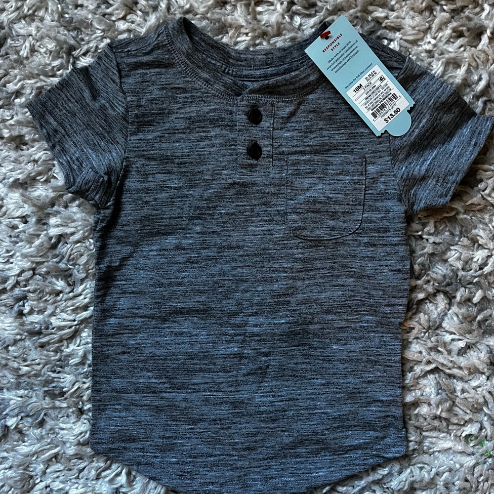 Cat & Jack Short Sleeve Henley Tee - Heather Gray